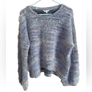 Candie’s Oversized Cropped ‘Long Hair’ Blue Pink Knit Sweater Women’s XXL